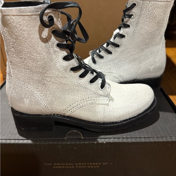 Frye Shoes - Frye White Combat Boots with Black Laces new
